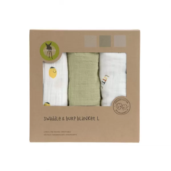 Lässig Swaddle Burp blanket 85x85 Happy Fruits