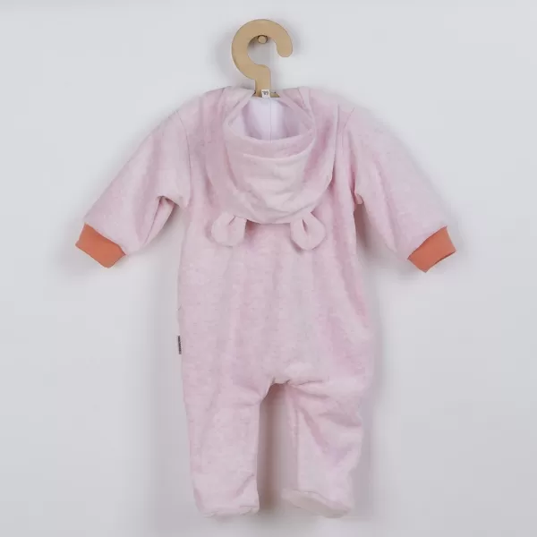 New Baby Kojenecký semiškový overal s kapucí Sweetheart růžový