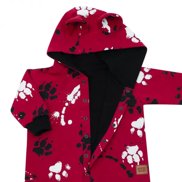 New Baby Kojenecký bavlněný overal s kapucí a oušky tlapka tmavě růžový