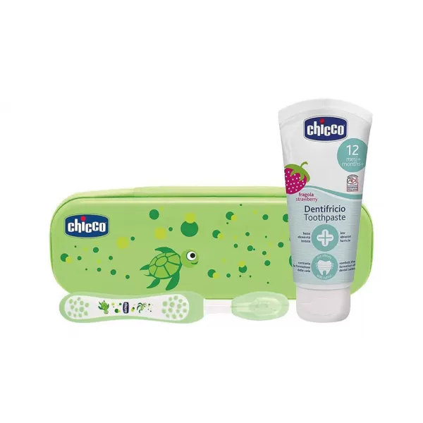 CHICCO Set zubní kartáček a pasta s fluorem v pouzdře Always Smiling 12m+