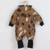 New Baby Kojenecký bavlněný overal s kapucí a oušky tlapka hořčicový