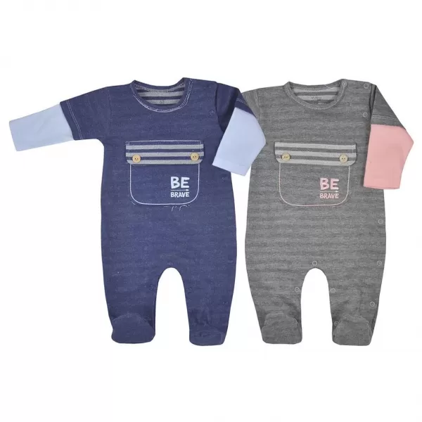 Koala Kojenecký bavlněný overal BE BRAVE šedo-růžový