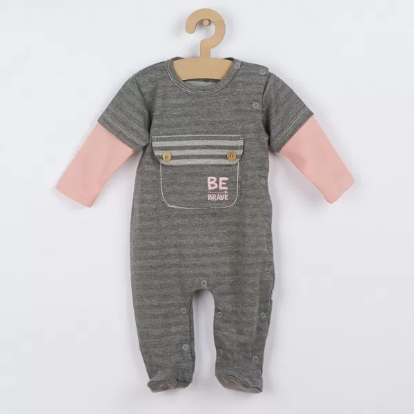 Koala Kojenecký bavlněný overal BE BRAVE šedo-růžový