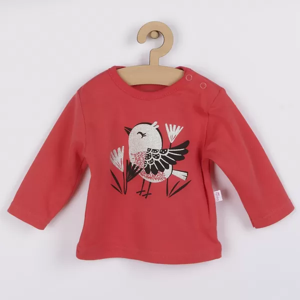 Koala Kojenecké bavlněné tepláčky a tričko Birdy tmavě růžové