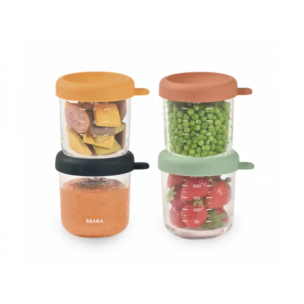 Beaba Kelímky na jídlo skleněné 4x 250 ml Sunrise