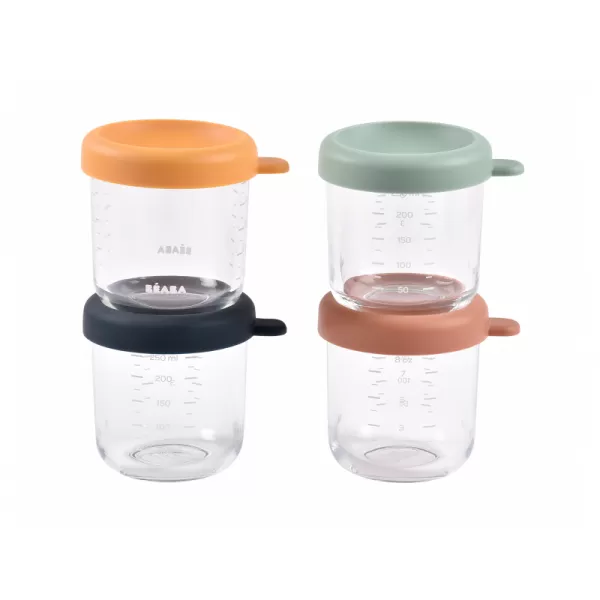 Beaba Kelímky na jídlo skleněné 4x 250 ml Sunrise