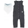CARTER'S Set 2dílný overal bez rukávů, bryndáček Charcoal chlapec LBB NB/ vel. 56
