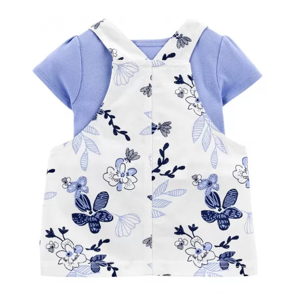 CARTER'S Set 2dílný body kr. rukáv, šaty na kšandy Blue Floral dívka 3m
