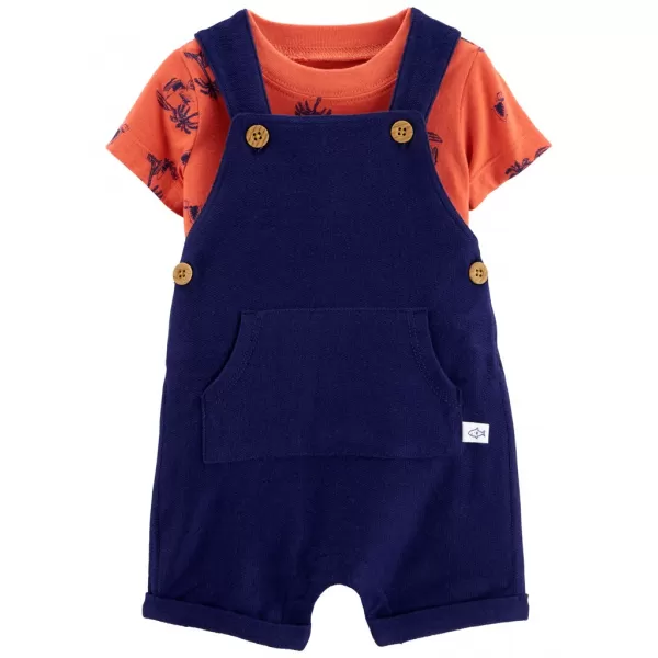 CARTER'S Set 2dílný triko kr. rukáv, kraťasy na kšandy Navy Orange kluk NB/vel. 56