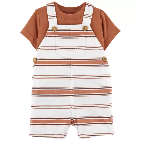 CARTER'S Set 2dílný triko kr. rukáv, kraťasy na kšandy Brown Stripes kluk NB/vel. 56