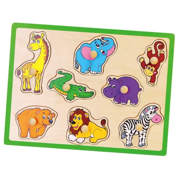 Viga Dětské dřevěné puzzle s úchyty ZOO