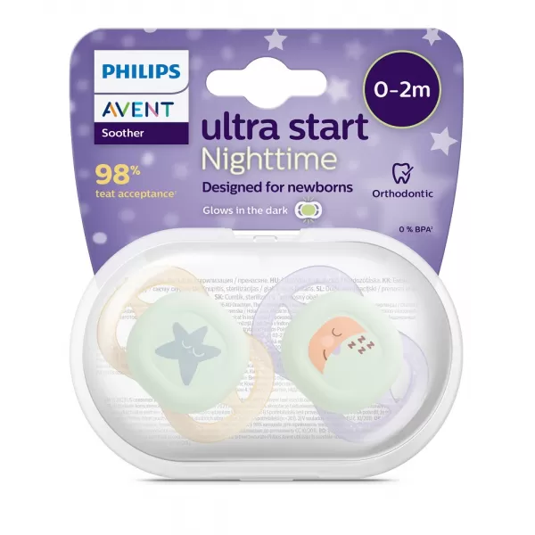 Philips AVENT Šidítko Ultrastart noční 0-2m, 2 ks
