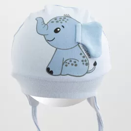 New Baby Bavlněná kojenecká čepička Happy Elephant blue