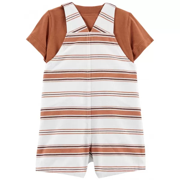 CARTER'S Set 2dílný triko kr. rukáv, kraťasy na kšandy Brown Stripes kluk NB/vel. 56