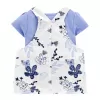 CARTER'S Set 2dílný body kr. rukáv, šaty na kšandy Blue Floral dívka 9m