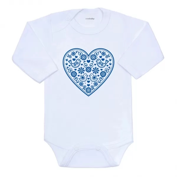 New Baby Dětské body s potiskem Lidový vzor modré srdíčko