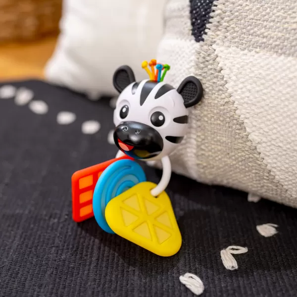 BABY EINSTEIN Kousátko s chrastítkem zebra Zen™ Shake-a-Shape bez BPA 0m+