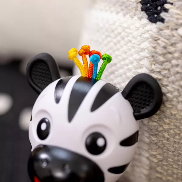 BABY EINSTEIN Kousátko s chrastítkem zebra Zen™ Shake-a-Shape bez BPA 0m+