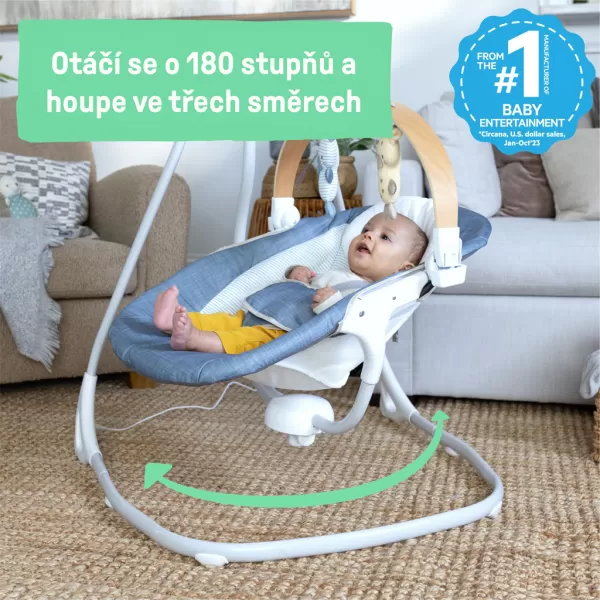 INGENUITY Houpačka pohupující hudební Chambray 0m+, do 9 kg