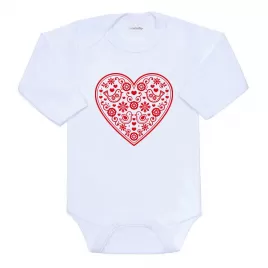 New Baby Dětské body s potiskem Lidový vzor červené srdíčko