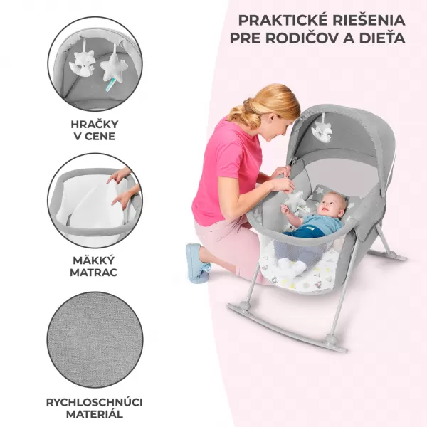 KINDERKRAFT Postýlka dětská 3v1 Lovi Gray