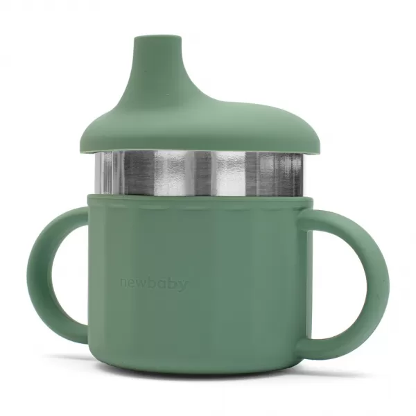 New Baby Dětský silikonový hrneček 2v1 zelený