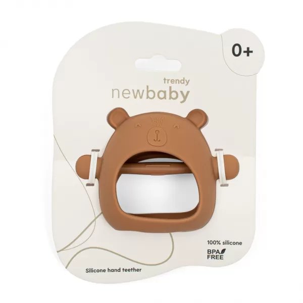 New Baby Silikonové kousátko na ruku medvídek karamelově
