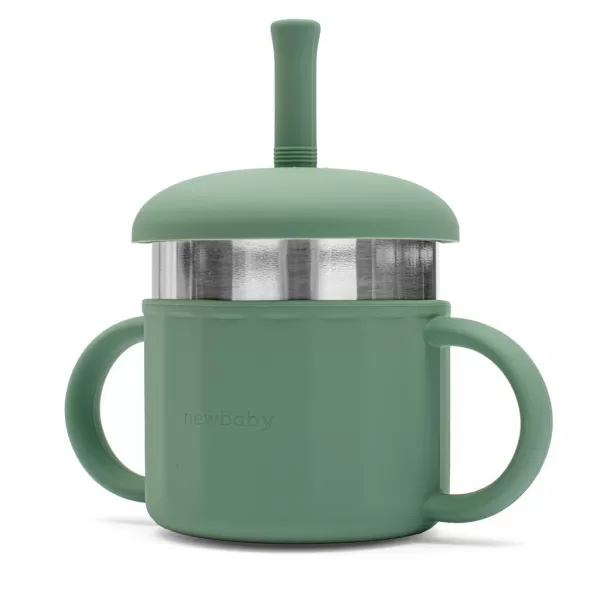 New Baby Dětský silikonový hrneček 2v1 zelený