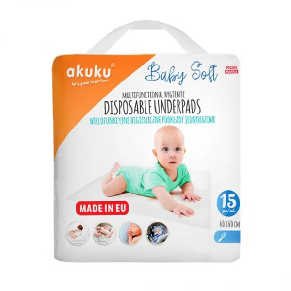 Akuku Jednorázové hygienické podložky Baby Soft 40x60cm 15ks