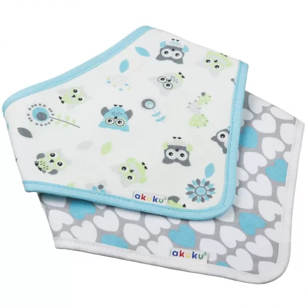 Akuku Dětský bryndáček-šátek 2 ks sova-srdíčka