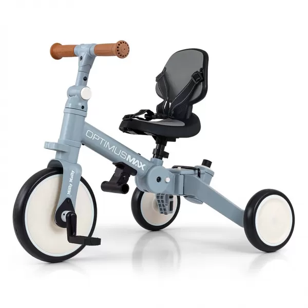 Milly Mally Dětská tříkolka 5v1 Optimus Max s vodící tyčí denim