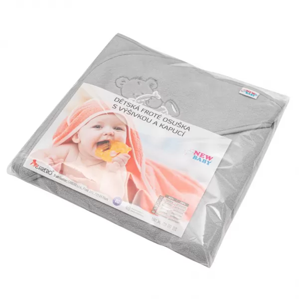 New Baby Dětská froté osuška s výšivkou a kapucí 80x80 šedá medvěd