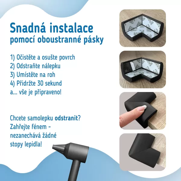 Sipo Ochrana rohů a hran, pěnová, sada 4 ks, ČERNÁ