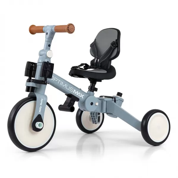 Milly Mally Dětská tříkolka 5v1 Optimus Max s vodící tyčí denim