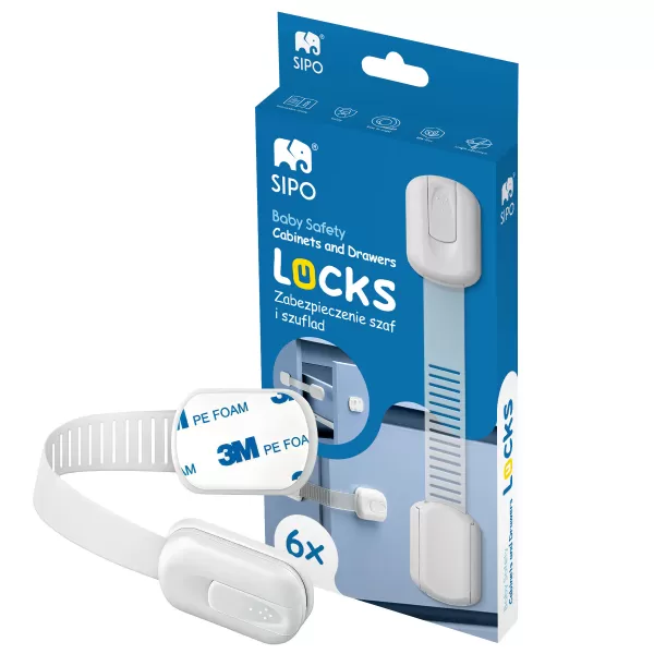 Sipo Bezpečnostní zámky víceúčelové pro skříňky a zásuvky, nastavitelné, sada 6 ks