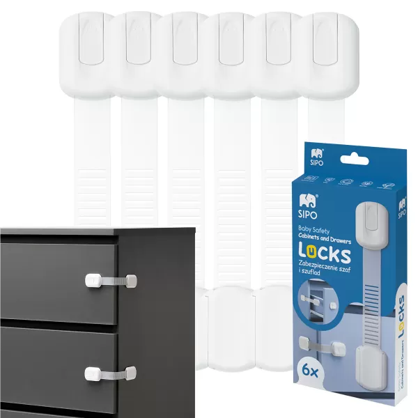 Sipo Bezpečnostní zámky víceúčelové pro skříňky a zásuvky, nastavitelné, sada 6 ks