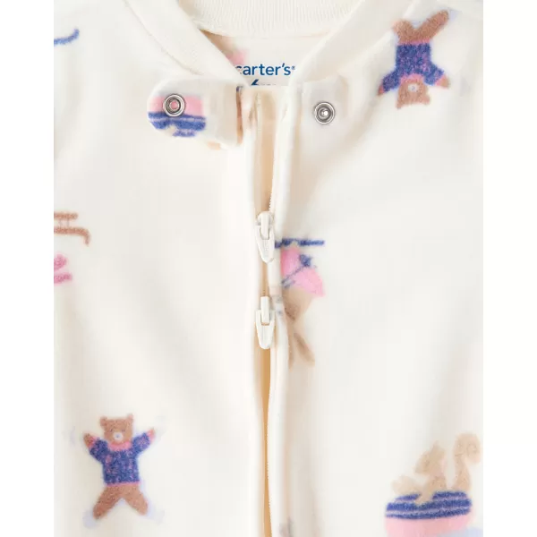 CARTER'S Overal na zip fleece Sleep & Play ivory Animal ski dívka NB/vel.56