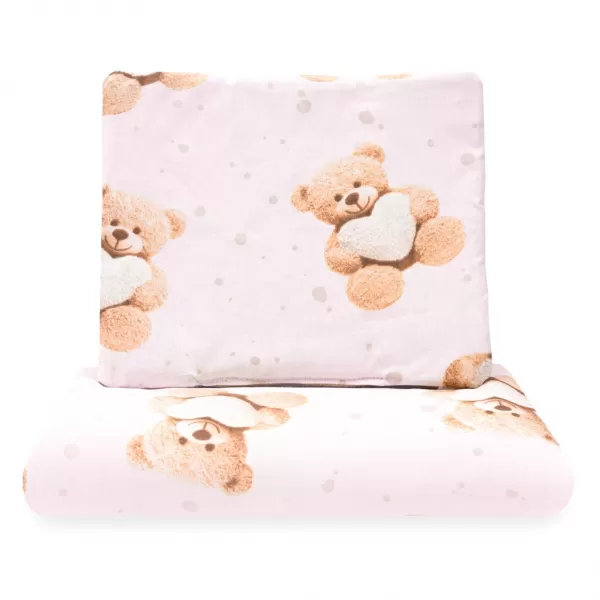 New Baby Oboustranný Set z Velvet do kočárku Love Teddy Bear pink