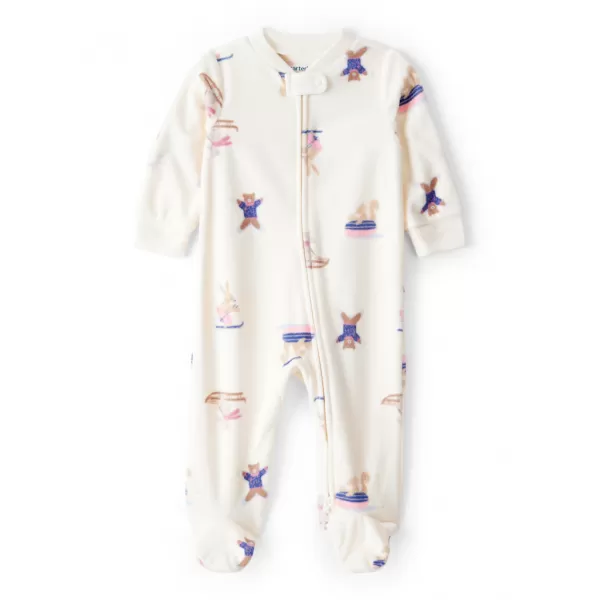 CARTER'S Overal na zip fleece Sleep & Play ivory Animal ski dívka NB/vel.56