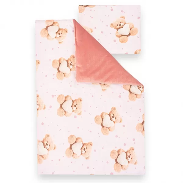 New Baby Oboustranný Set z Velvet do kočárku Love Teddy Bear pink