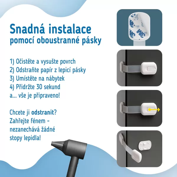 Sipo Bezpečnostní zámky víceúčelové pro skříňky a zásuvky, nastavitelné, sada 6 ks