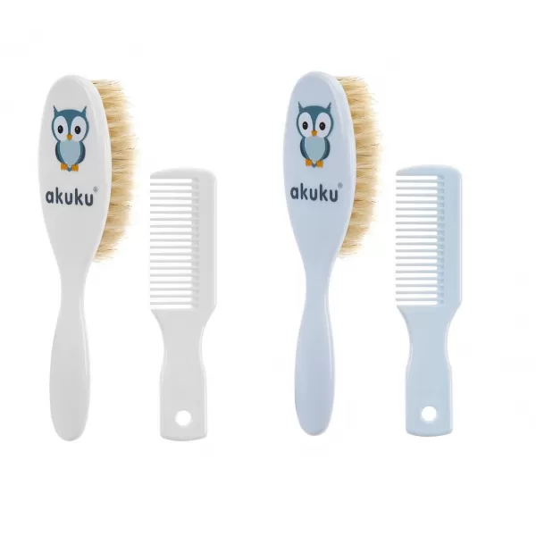 Akuku Kartáček a hřebínek s přírodním vlasem sova bílý