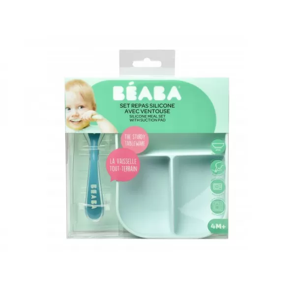 Beaba Talíř silikonový dělený s přísavkou + lžička