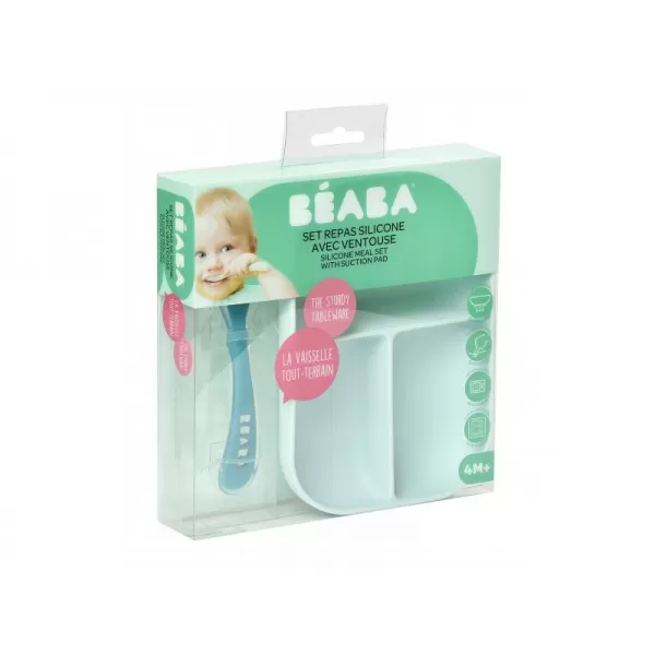 Beaba Talíř silikonový dělený s přísavkou + lžička