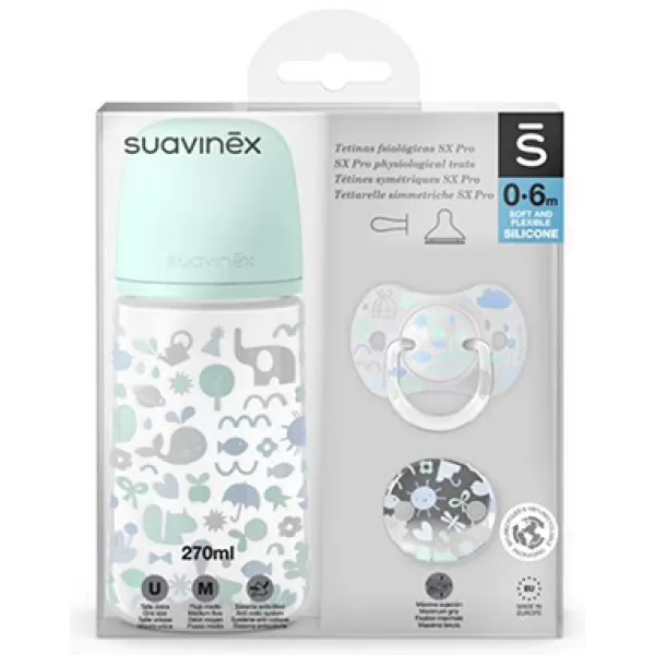 Suavinex SADA 270ml + DUDLÍK FYZIOLOGICKÝ 0/6M + KLIP MEMORIES